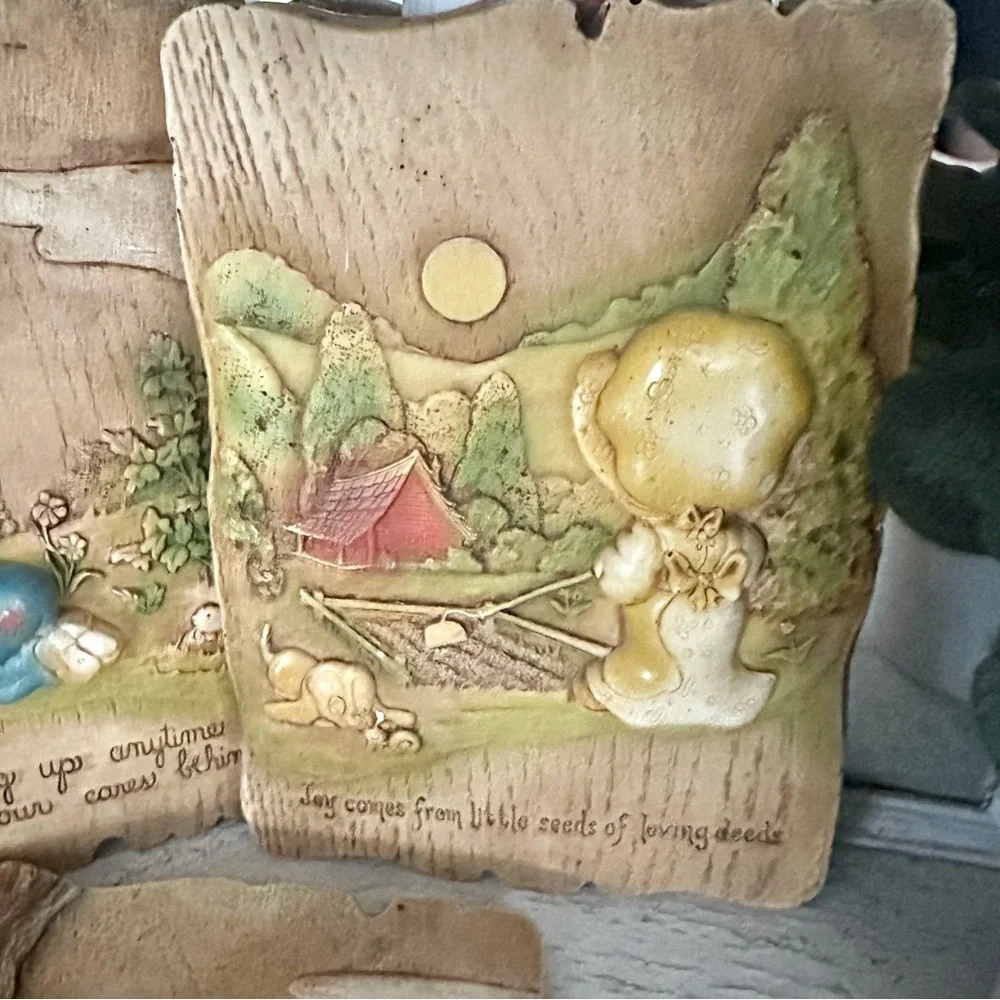 Vintage 1977 Wall Plaques Holly Hobby Style Farmhouse Wall Art Quotes 70’s Boho